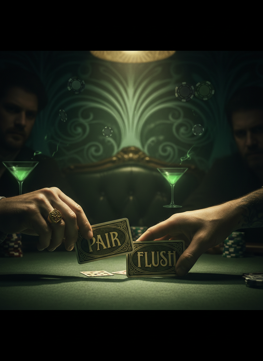 Two players meeting across a green-lit table.